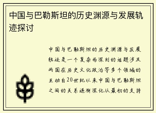 中国与巴勒斯坦的历史渊源与发展轨迹探讨